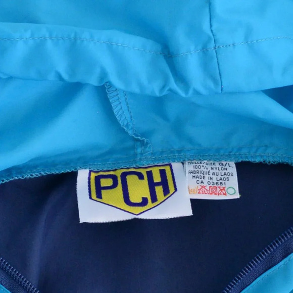 Vintage Pch Teal Navy Waterproof Nylon Hooded Half Zip Windbreaker Jacket G/L - Picture 10 of 10